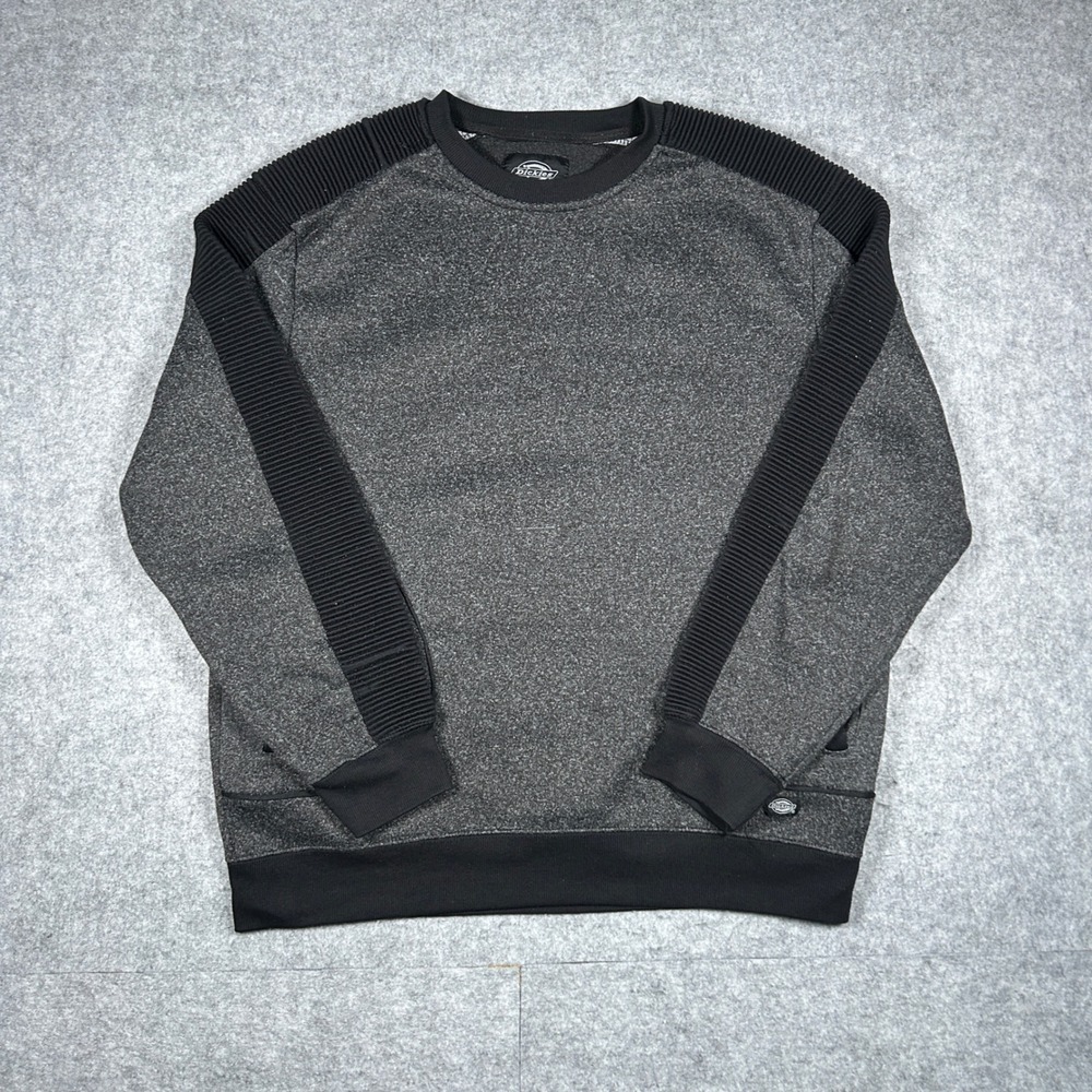 Dickies crewneck Sweatshirt Mens XL Grey Black Ribbed Shoulder Tech‎ Fleece
